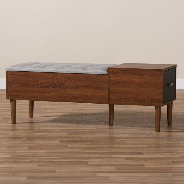 Baxton Studio Baxton Studio Merrick Mid-Century Modern Bench with Cushioned Seat and Hidden Shoe Storage Organizer FP-6789-Gray/Oak/Espresso