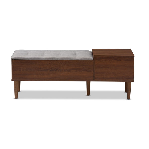 Baxton Studio Baxton Studio Merrick Mid-Century Modern Bench with Cushioned Seat and Hidden Shoe Storage Organizer FP-6789-Gray/Oak/Espresso