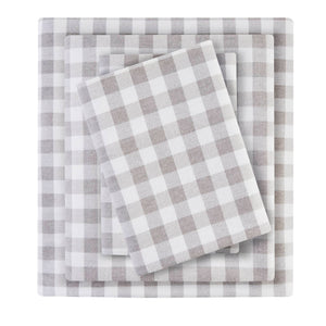 English Elm 4 Pcs Cal King Flannel Sheet Set - Soft Gray Herringbone Check For Cozy Comfort & Modern Style B035P319751