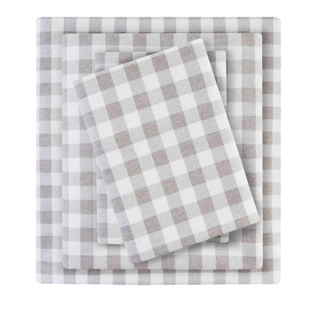 English Elm 4 Pcs Queen Flannel Sheet Set In Gray Herringbone Check - Cozy, Soft, And Machine Washable Bedding B035P319749
