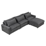 English Elm 128" Sectional Sofa Cloud Sofa Chenille Upholstered Sofa Couch With Movable Ottoman, Comfortable Seat Cushions, Charging Ports and Three Back Pillows For Living Room, Grey