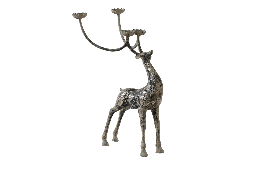 Lilys Bronze Holiday Reindeer Candle Holder With Silver Inlay 8082