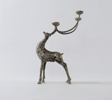 Bronze Holiday Reindeer Candle Holder With Silver Inlay