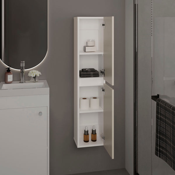 English Elm Bathroom Cabinet Slim White Engineered Wood, 2 Doors 4 Shelves for Organized Compact Bathroom Storage B097P369423