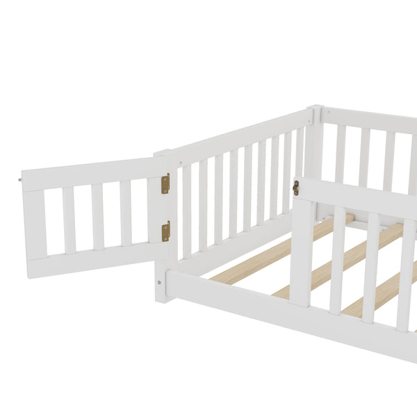 English Elm Twin Twin Size Floor Bed with Safety Guardrails and Playful Door for Kids, Pine/Plywood, Low Profile White W1580P338944