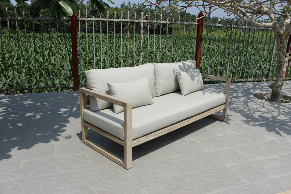 VIG Furniture Calm Acacia Outdoor Sofa Set With Grey Water‑Repellent Cushions, 3‑Pc Seating + Coffee Table, Durable Wood VGATRASF-229