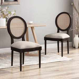 English Elm Christopher Knight Home® - DININGCHAIR Handcrafted Wicker & Fabric Dining Chair Set with Padded Seat, Rubberwood Frame Elegance Beige 65164.00BGE