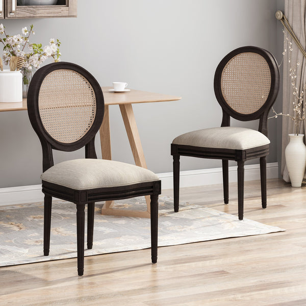 English Elm Christopher Knight Home® - DININGCHAIR Handcrafted Wicker & Fabric Dining Chair Set with Padded Seat, Rubberwood Frame Elegance Beige 65164.00BGE