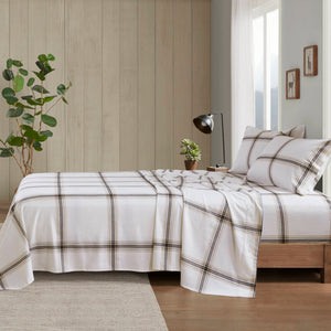 English Elm 3 Pcs Twin Sheet Set In Classic Tan Plaid - Soft Cotton Flannel For Cozy Comfort & Timeless Style B035P319776