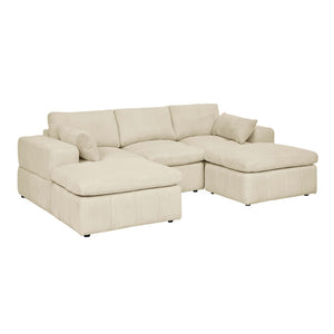 English Elm Large Corduroy Modular Sectional Sofa with Two Ottomans for Family Room Comfort Beige B2748S00041