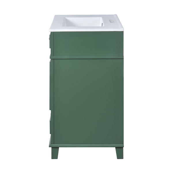 English Elm 30'' Bathroom Vanity with Sink - Retro Solid Wood Frame, Ceramic Basin, Soft-Close Doors & Ample Storage Green N710P190656F