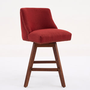 English Elm Counter Curved Back Swivel Barstool Set of 2 with Thick Foam & Steel Spring Cushion, 360° Rotation, 300lb Capacity WINE RED W1143P237898