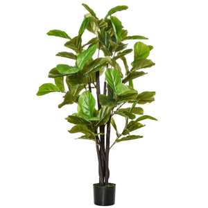 English Elm HOMCOM Realistic 4.5FT Fiddle Leaf Fig Tree in Nursery Pot — Lifelike Faux Indoor Outdoor Décor, UV-Proof Green W2225P249733
