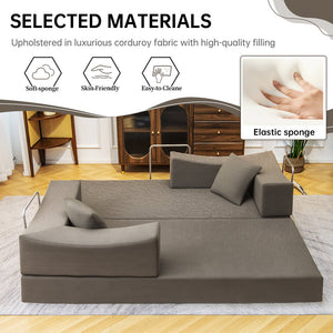 English Elm 2-In-1 Convertible Modular Sofa Bed With Memory Foam - Stylish Khaki Couch, No Assembly Needed! W3653P355640