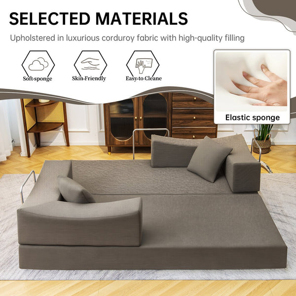 English Elm 2-In-1 Convertible Modular Sofa Bed With Memory Foam - Stylish Khaki Couch, No Assembly Needed! W3653P355640