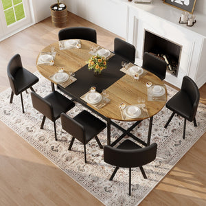 English Elm 9-piece Oval Dining Set Seats Eight with Two-tone Top and Pu Leather Chairs W3875S00105