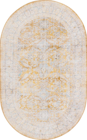 Unique Loom Timeless Thaddeus Machine Made Overdyed Rug Yellow, Ivory/Light Blue/Olive/Violet 5' 1" x 8' 0"