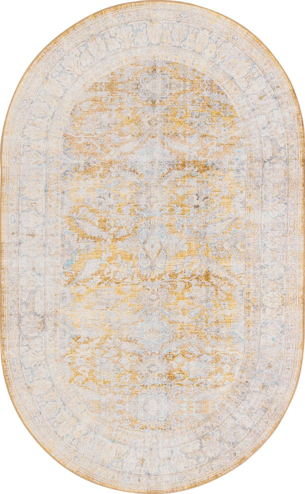 Unique Loom Timeless Thaddeus Machine Made Overdyed Rug Yellow, Ivory/Light Blue/Olive/Violet 5' 1" x 8' 0"