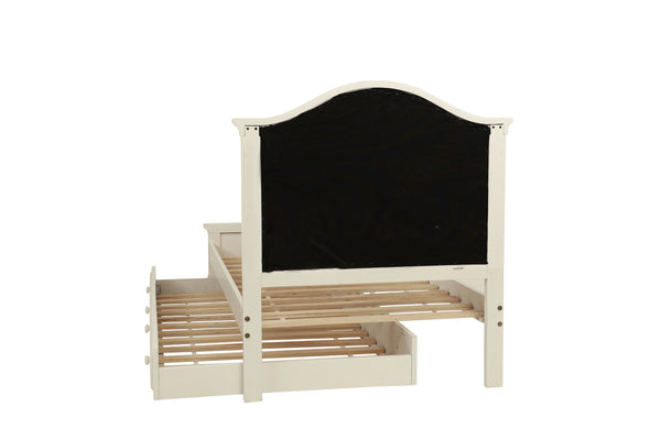 English Elm Contemporary Twin Bed with Trundle and Tufted Upholstered Headboard, Sturdy Slats, Kids Bedroom Furniture Pink,White 83 L x 12 W x 9 H B011S02033