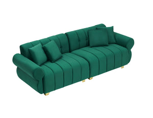 English Elm 89-inch velvet 3-seater sofa with spring cushions, gold metal legs, washable pillowcases, 500lb capacity Green W1658S00154