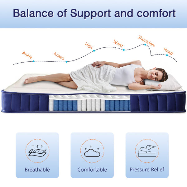 English Elm Twin Hybrid Mattress Pocket Springs Memory Foam Medium Soft Sleep for Bunk Beds W3203P290452