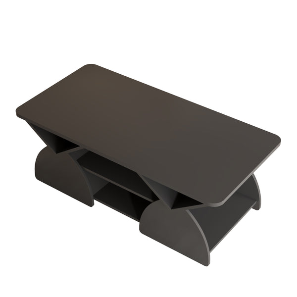 English Elm Engineered rounded corner rectangular coffee table with 6 cubbies, spacious tabletop, durable melamine finish Black W2899P372760