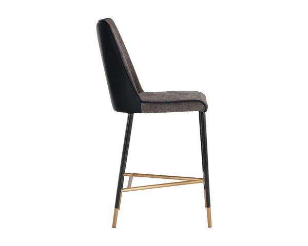 Sunpan KLAUS Counter Stool - Stylish Sparrow Grey Fabric & Napa Black Faux Leather for Modern Spaces 106037