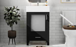 English Elm 20-Inch modern bathroom vanity with ceramic sink, soft-close door and ample storage for small spaces Black WF324691AAB