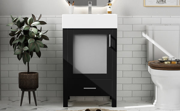 English Elm 20-Inch modern bathroom vanity with ceramic sink, soft-close door and ample storage for small spaces Black WF324691AAB