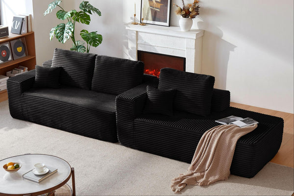 English Elm 104" Plush Corduroy L-shape Sectional Deep Seat Modular Sofa with Chaise Storage W3975S00044