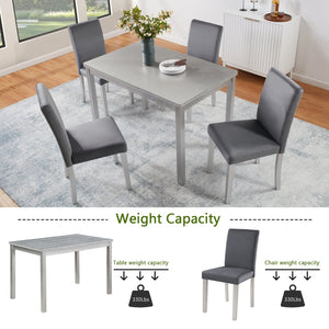 English Elm 5 Piece Wooden Dining Table Set - Elegant Silver Grey Kitchen Furniture With 4 Plush Chairs & Glam Accents W1998S00069