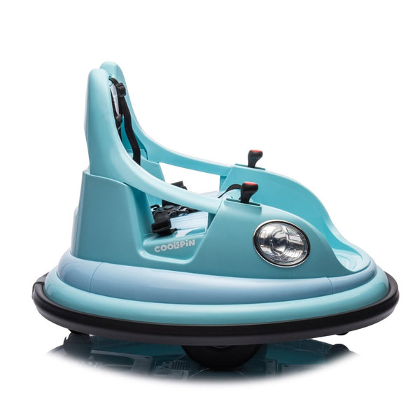 English Elm 12v Kids Ride on Bumper Car with 360 Spin Led Lights Bluetooth and Parental Remote Blue W1578P198508