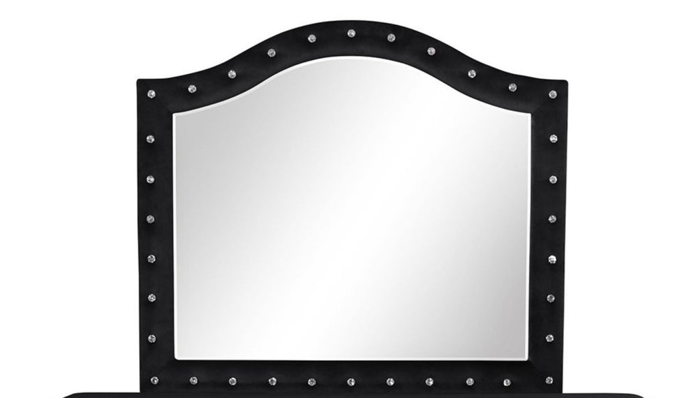English Elm Sophia Hollywood Regency Velvet Tufted Wall Mirror with Crystal Studs for Bedroom 808857545039