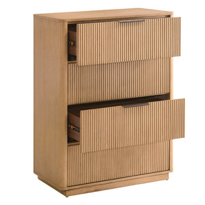 VIG Furniture Santa Monica Vertical Chest In Natural Oak Veneer — 4 Soft-Close Drawers, Matte Black Handles, Ready-To-Use VGMABR-144-CHEST
