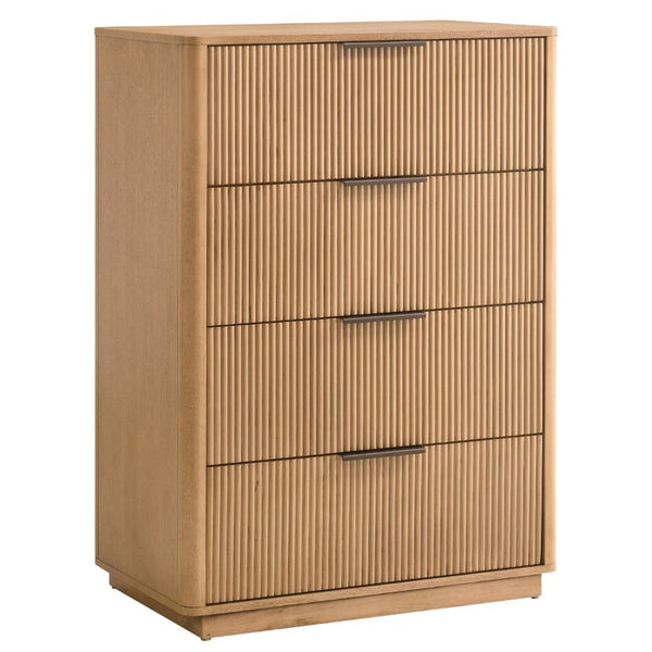 VIG Furniture Santa Monica Vertical Chest In Natural Oak Veneer — 4 Soft-Close Drawers, Matte Black Handles, Ready-To-Use VGMABR-144-CHEST