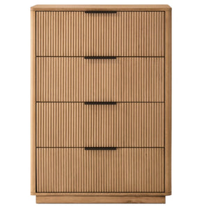 VIG Furniture Santa Monica Vertical Chest In Natural Oak Veneer — 4 Soft-Close Drawers, Matte Black Handles, Ready-To-Use VGMABR-144-CHEST
