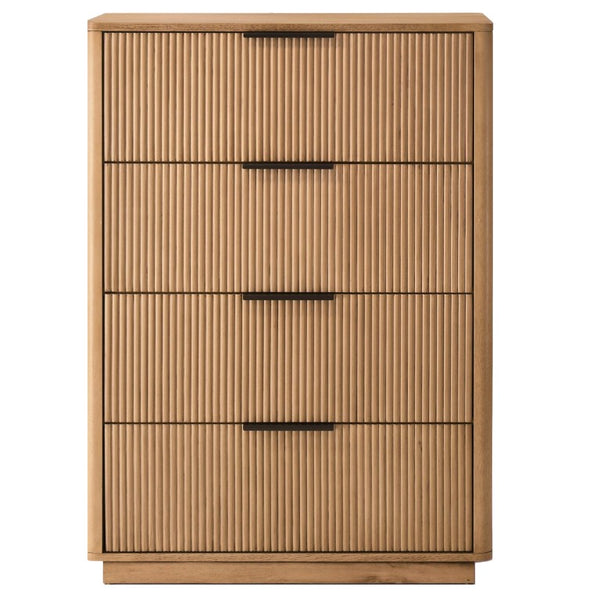 VIG Furniture Santa Monica Vertical Chest In Natural Oak Veneer — 4 Soft-Close Drawers, Matte Black Handles, Ready-To-Use VGMABR-144-CHEST