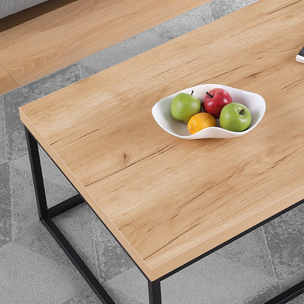 English Elm 47" Faux Stone Slab Coffee Table with Powder-coated Steel Frame for Modern Loft Living Oak W3151P400581