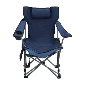 English Elm Outdoor Camping Chair Recliner Adjustable 3-Level Folding Portable with Cup Holder, Side Pockets, Dark Blue W2297P316508