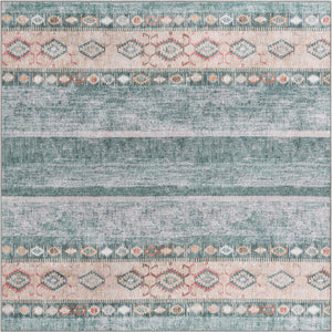 Unique Loom Timeless Verona Machine Made Geometric Rug Green, Brown/Ivory/Gray 7' 6" x 7' 7"