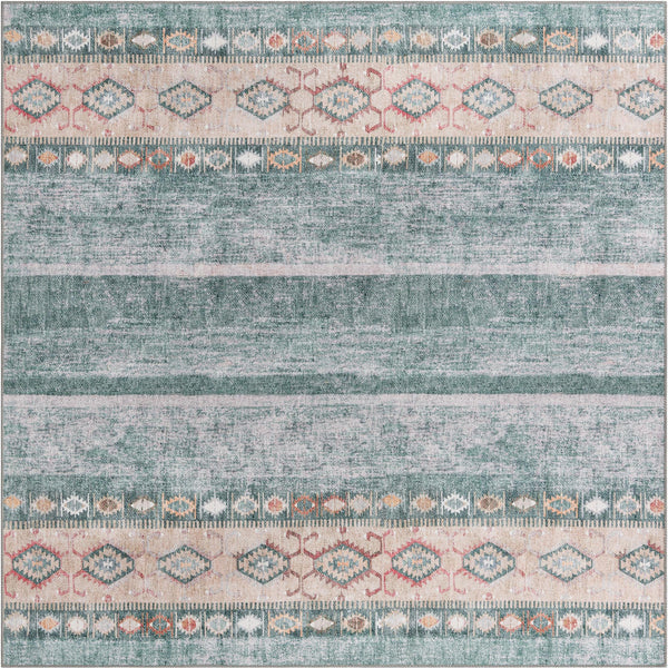 Unique Loom Timeless Verona Machine Made Geometric Rug Green, Brown/Ivory/Gray 7' 6" x 7' 7"
