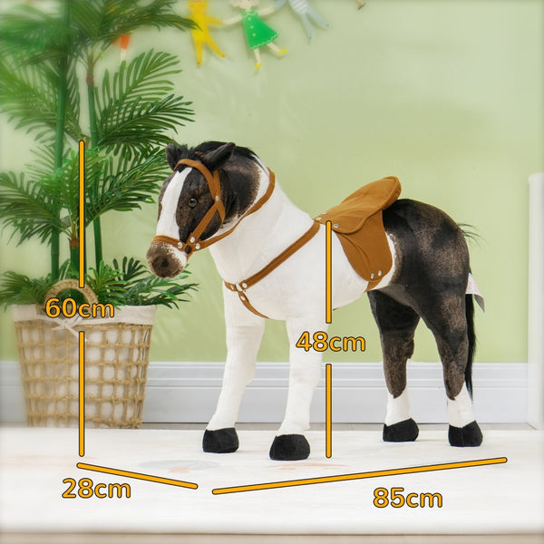 English Elm Qaba Plush Ride on Pony Toy with Saddle Stirrups and Neighing Sound for Kids W2225P249774