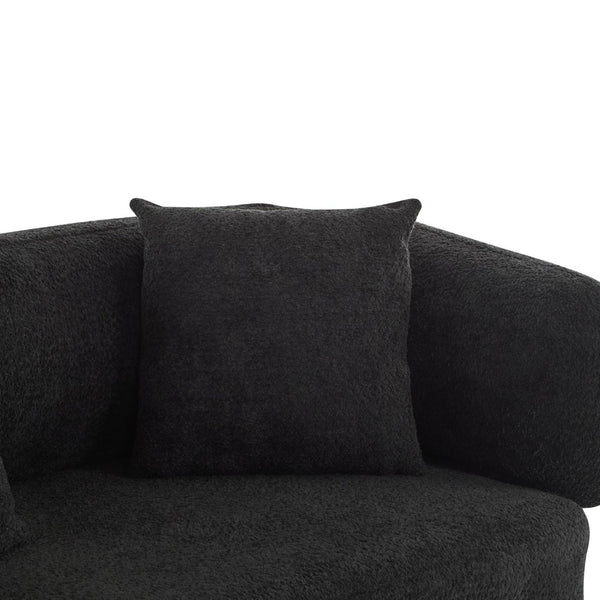English Elm Round Arm Curved Sofa Plush Upholstered Mid-century Living Room Lounge Seating Black N771P270523H