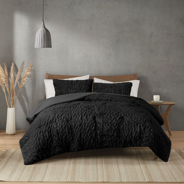 English Elm King/Cal Luxurious Ruched Faux Fur Down Alternative Comforter Set - Hypoallergenic, OEKO-TEX Certified Plush Bedding Black 11.81 L x 18.31 W x 10.63 H B035129368