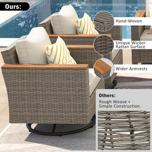 English Elm K&K 8-Piece Wicker Patio Set with 360° Swivel Rockers, Acacia Storage Table, Durable Cushions Beige+Brown N707S000016Z