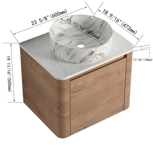 English Elm 24'' Wall-Mounted Bathroom Vanity With Ceramic Vessel Sink, Soft-Close Door & Space-Saving Design W999S00394