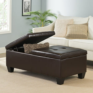 English Elm Upholstered Bonded Leather Storage Ottoman with Dual Access Tufted Top for Living Rooms N757P415615R