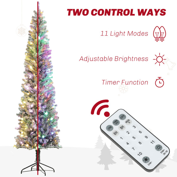 English Elm Homcom 9 Ft Pre-Lit Pencil Christmas Tree With 310 Led Lights, Flocked Design For Cozy Holiday Vibes W2225P249682