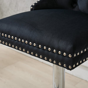 English Elm Thick Velvet Swivel Barstools Adjustable 25-33" Height with 17.7" Chrome Base, Tufted Diamond Pleat Elegance Black W1143P335042