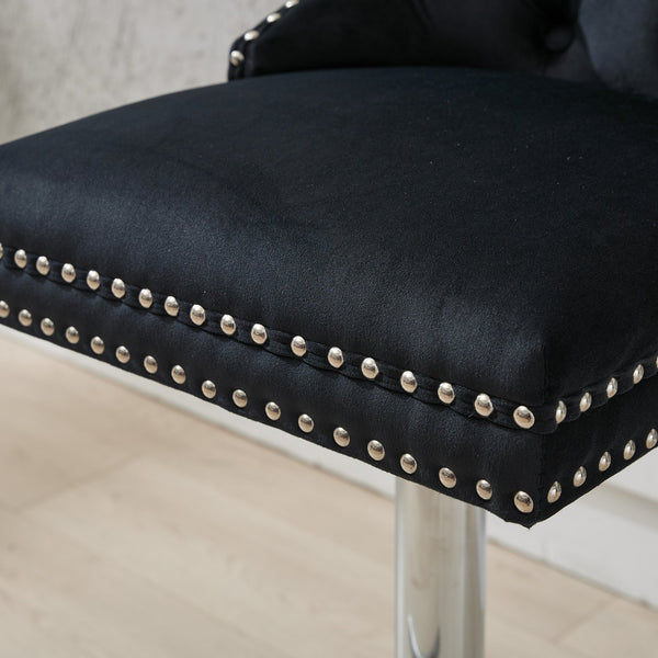 English Elm Thick Velvet Swivel Barstools Adjustable 25-33" Height with 17.7" Chrome Base, Tufted Diamond Pleat Elegance Black W1143P335042